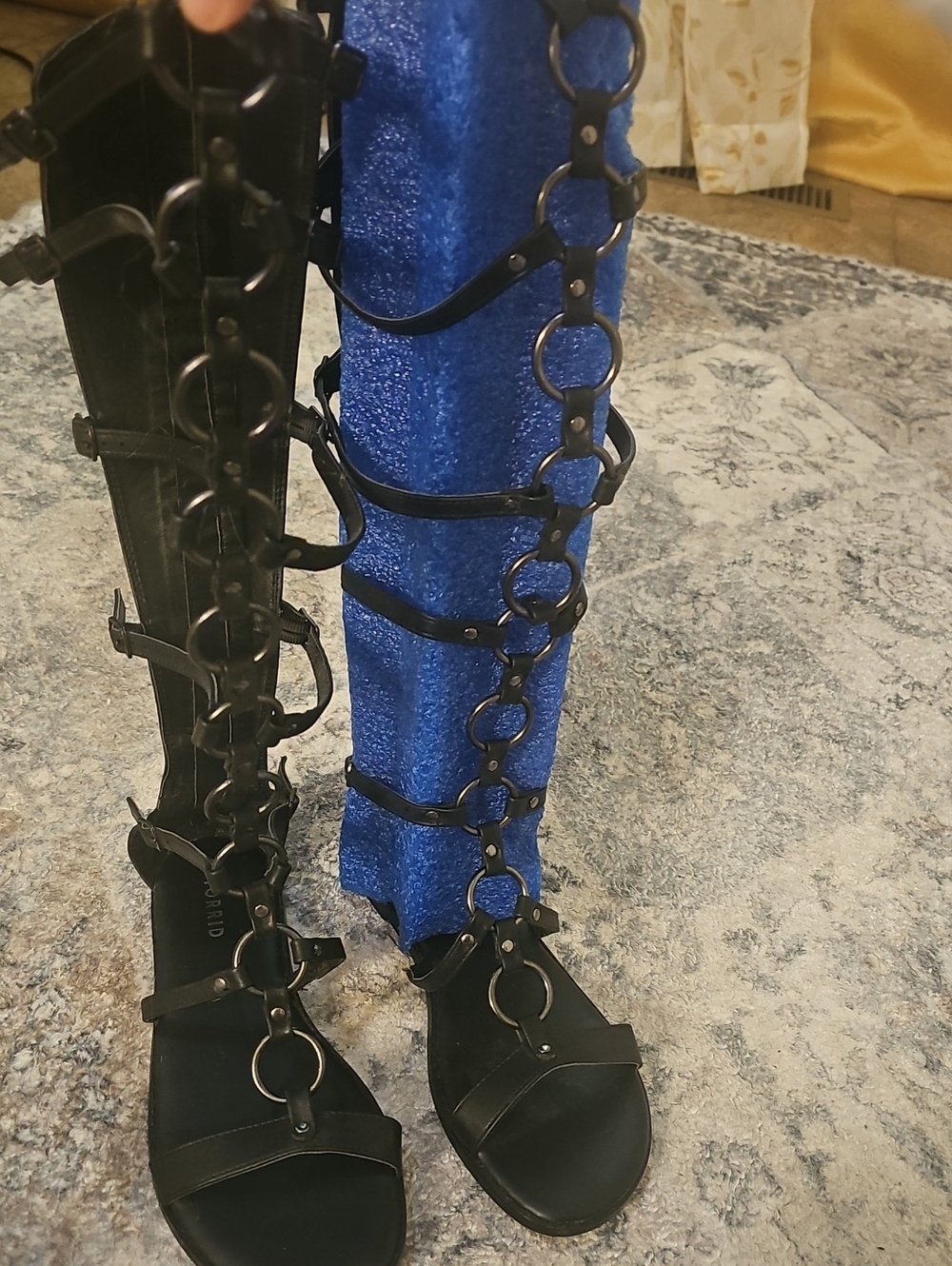 Torrid Wide Width/Wide CalfBlack Ring-Detail Knee-High Gladiator Sandals 7.5